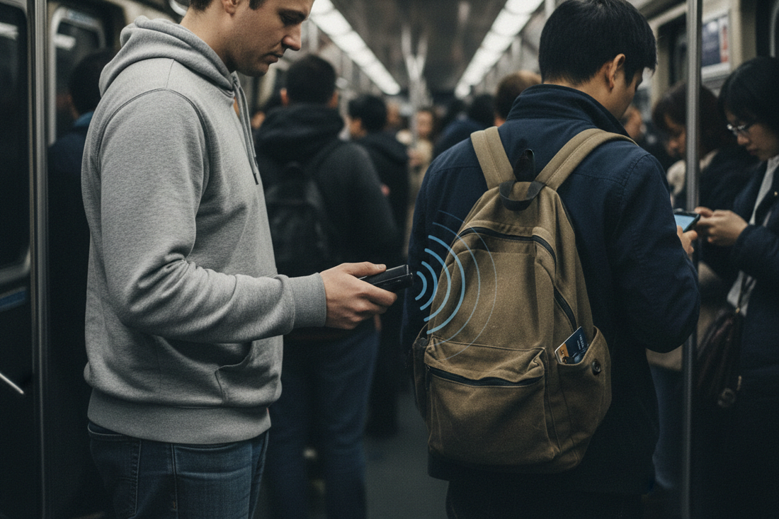 RFID-Skimming erklärt – Kreditkartendaten per Funk gestohlen, Schutz mit RFID Schutz Karte NFC Blocker für die Geldbörse