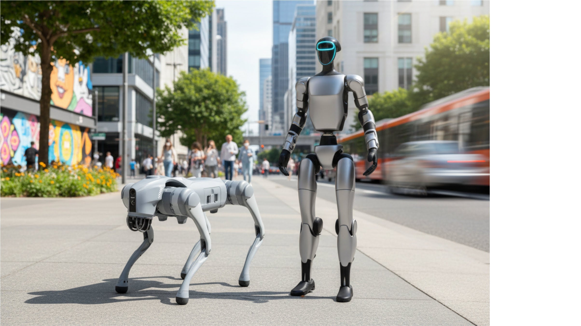 Unitree Go2 Roboterhund und G1 Basic humanoider Roboter für Sicherheit, Industrie und Forschung – autonome Patrouille und KI-Plattform