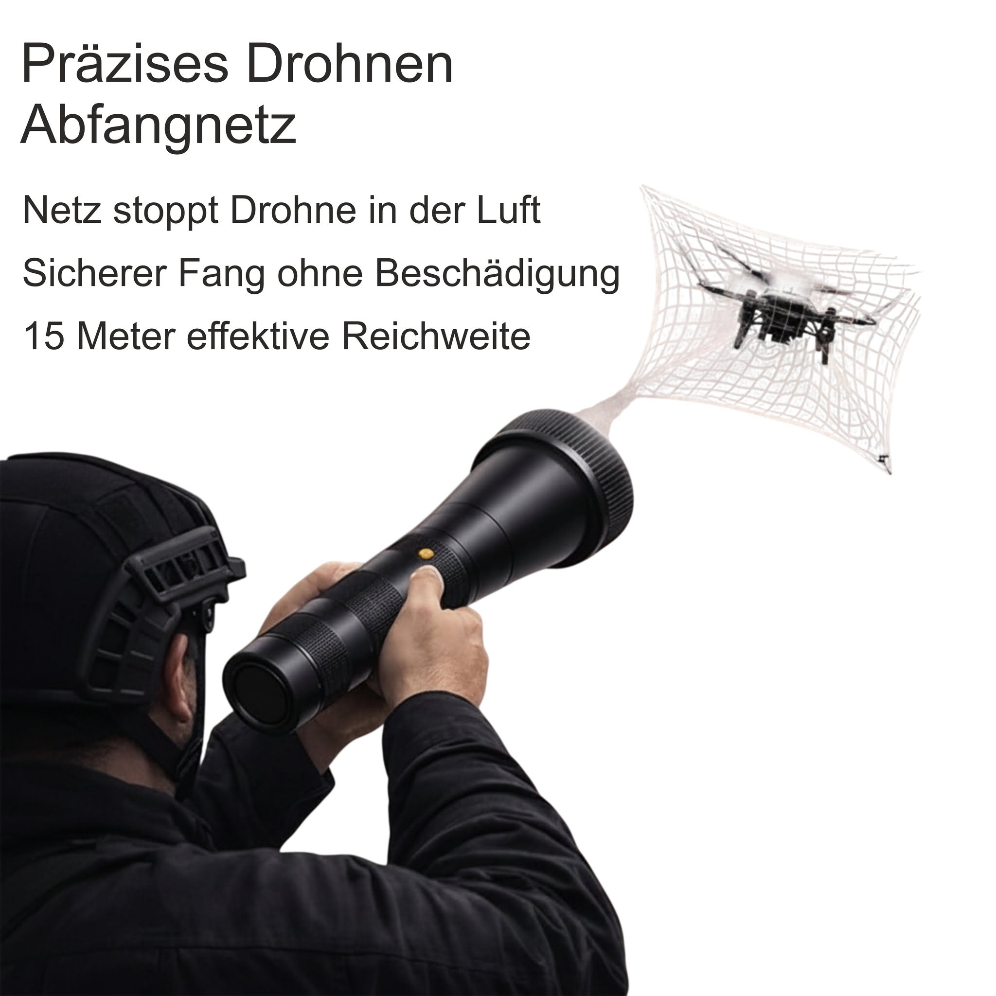 SafeNetPro Netzkanone – Detailansicht des Abschussmechanismus für präzise Netzwürfe